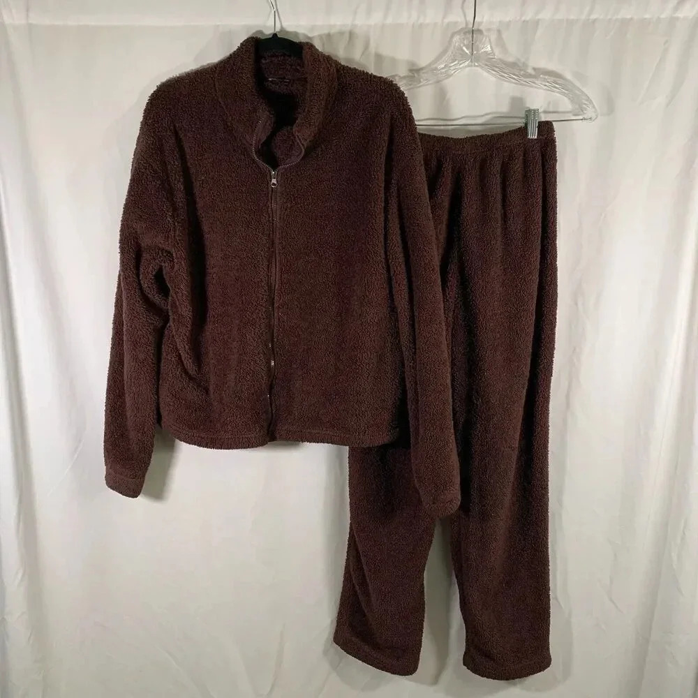 Pretty Little Thing Sweater & Pants Set Women's 8 Brown Sherpa Pockets